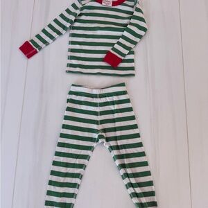 Hanna Andersson Green and White Striped Pajama Set with Red Accents